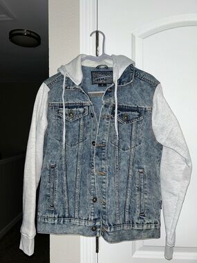 Brooklyn Cloth Blue Denim Jacket with Light Gray Hoodie Sleeves